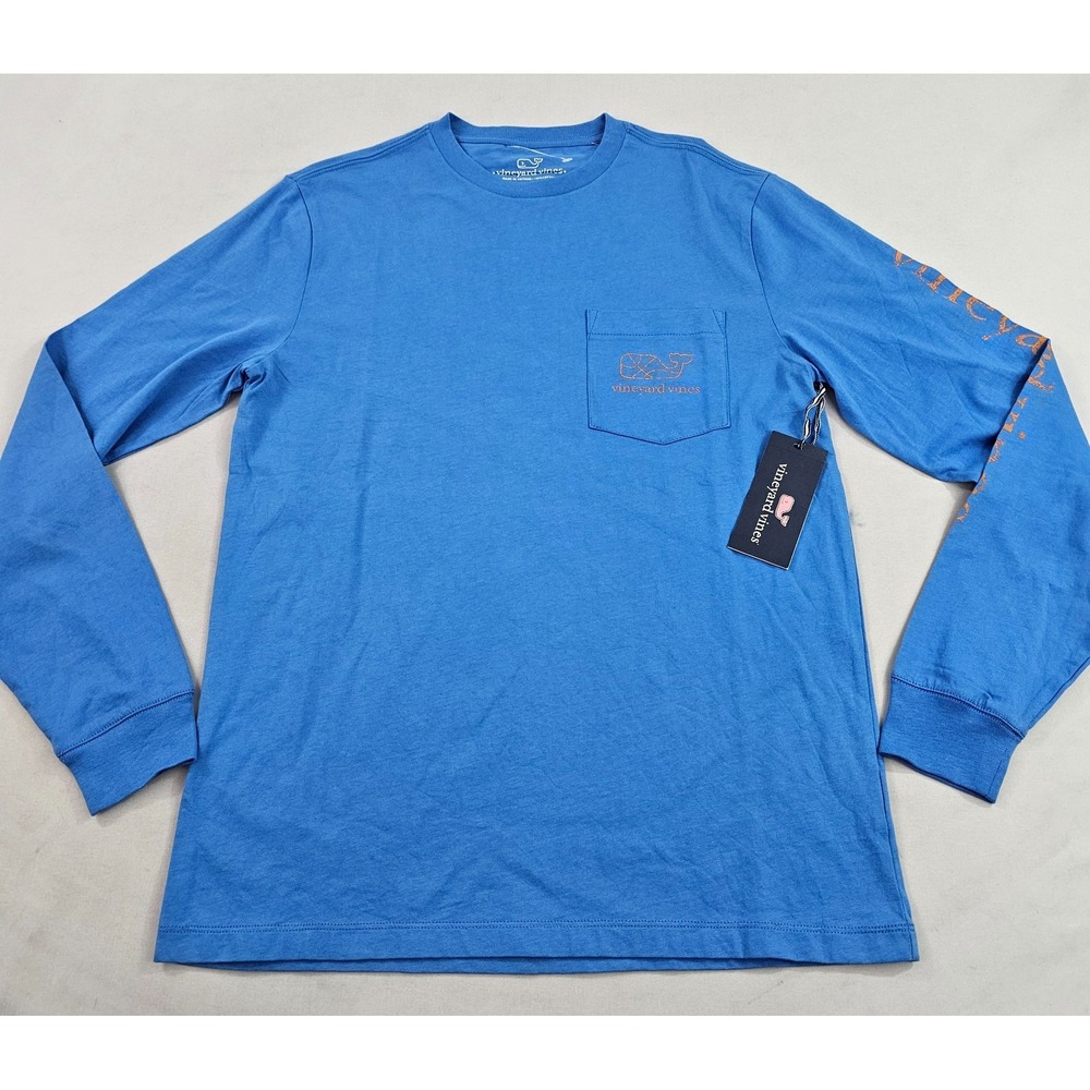 Vineyard Vines tee t-shirt men XS light blue long sleeves whale pocket